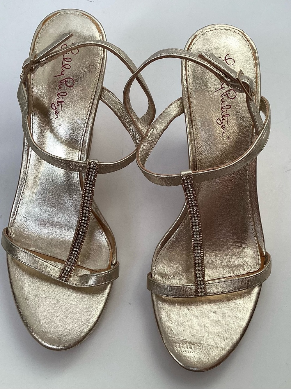 Lilly Pulitzer Gold T-Strap Rhinestone Sandals